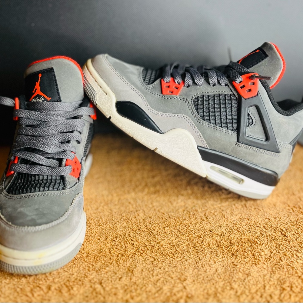 Air Jordan 4 Retro Infrared Grey Black Sneakers 408452-061 Size 6.5 Shoes